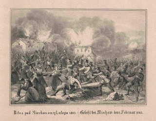 Bitwa pod Miechowem. Litografia ze zbiorów Biblioteki Narodowej