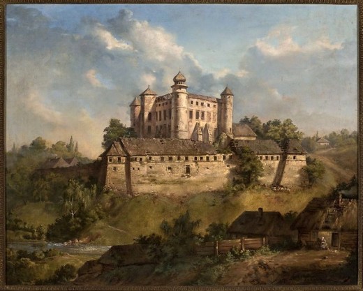 Zamek w Wiśniczu w roku 1857. Obraz A. Grabowskiego, zbiory Muzeum Narodowego w Warszawie, domena publiczna